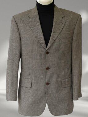 Oak Creek Mens 42R Silk Wool Blazer Black Ivory Rust Micro Check